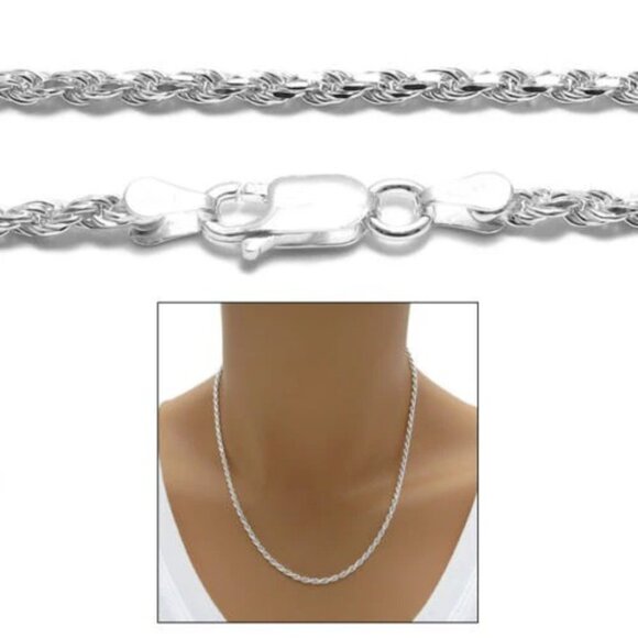 STERLING SILVER DIAMOND CUT ROPE CHAIN NECKLACE 2.5MM (GAUGE 050) - Picture 1 of 2